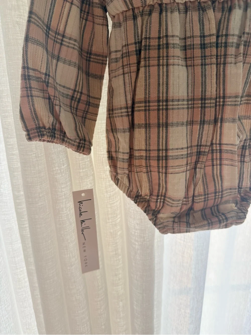 Nicole Miller New York Plaid Baby Romper with Knee High Socks - Pink/Tan